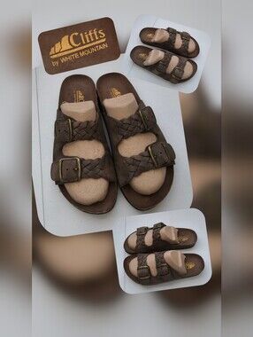 White Mountain Brown Braided Double-Buckle Slide Sandals